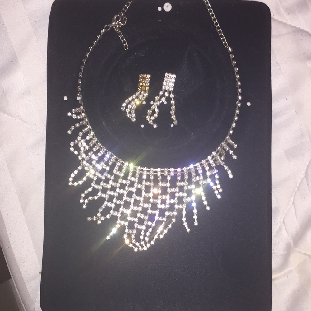 Matching set: diamond necklace and earrings